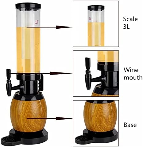 WYKDD 3 ליטר עץ עץ עיצוב חבית בירה מגדל משקאות מתקן עם פנסי LED צינור קרח למסיבות בית בר.