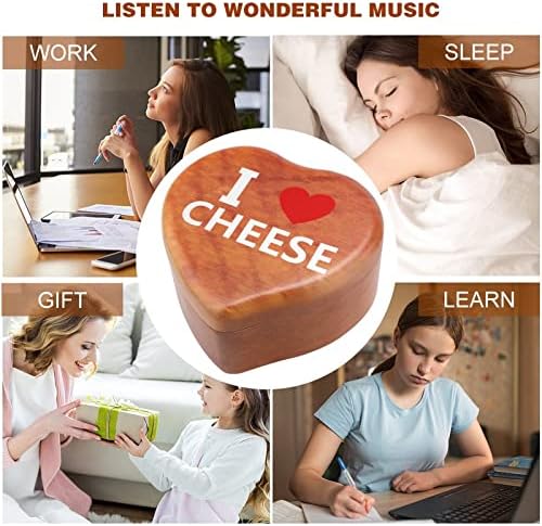 אני אוהב גבינה קופסא מוזיקת ​​עץ Windup Windup בצורת לב קופסאות מוזיקליות מודפסות ליום הולדת של האהבה