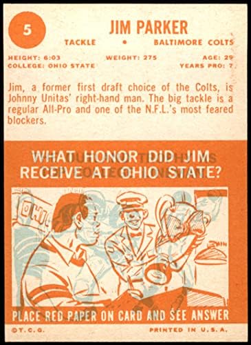 1963 Topps 5 ג'ים פרקר בולטימור קולטס אקס/MT Colts Ohio St