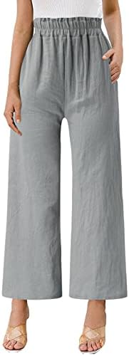 מכנסי פשתן כותנה של Meymia, 2023 נשים קיץ מותניים מזדמנים רגל רחבה רחבה נמתחת מכנסי יוגה מכנסי טרנינג מכנסי טרנינג