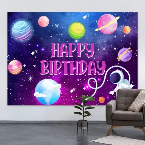 חלל חיצוני יום הולדת שמח רקע אסטרונאוט כוכב לכת רקע לילדים גלקסיה סגולה לירח יקום המסיבה עוגת עוגת שולחן קישוט