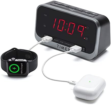 שעון מעורר ליד Timex עם טעינה כפולה של USB, אזעקה כפולה, אור לילה, מוט נודניק וגיבוי סוללה