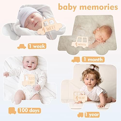 מבטיחים בייב 15 יחידות תינוק חודשי מיילסטון כרטיסי עץ תינוק מיילסטון סימני תמונה אבזרי סט עם שרוך תיק
