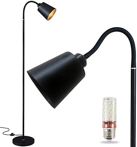 מנורת רצפה של Meaterli, מנורת רצפה תעשייתית עם נורת LED 12 וואט בשלושה צבעים, סיבוב 360 מעלות מנורה גבוהה, פועל/כיבוי