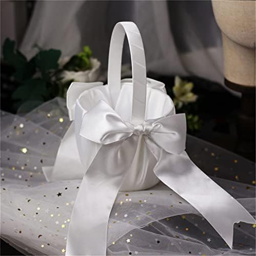 אלגנטי חתונה פרח ילדה סל לבן חמוד סאטן מחזיק טבעת כרית פרח אחסון סל עבור מסיבת חתונת קישוט, 3*