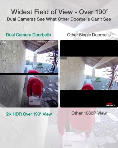 לינדו פרו מצלמה כפולה פעמון וידאו עם פעמון 2 קראט - מעל 190 ושדה הראייה הרחב ביותר מסיר נקודה עיוורת, מצלמת פעמון אלחוטית