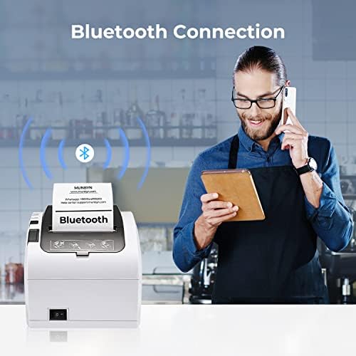 Munbyn Bluetooth 5.0 מדפסת קבלה P047, 80 ממ POS מדפסת ונייר תרמי 3 1/8 x 230ft 10 גלילים
