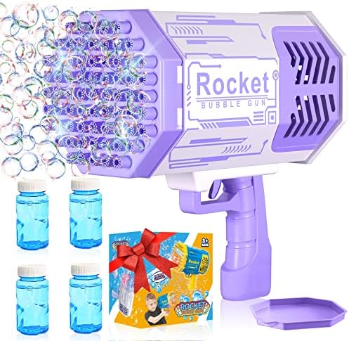 DCHYYDS Bubble Rocket Boom Bubble Maker, מקלע, 69 חורים מפוח בועת בום טילים עם אורות צבעוניים, יצרנית בועות לפעוטות בנים
