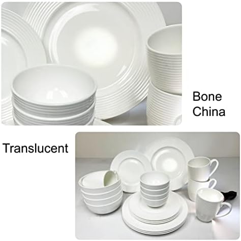 עצם סין 20 ערכת כלים של כלי אוכל, שירות ל -4, מעגל מובלט לבן, מיקרוגל בטוח, כלי מתנה שקוף, אלגנטי, בית חיוני, מחייה רשמית ויומיומית,