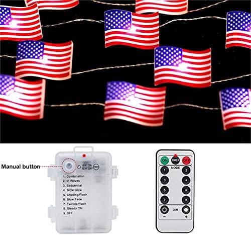 70I3HL יום העצמאות אורות מיתר LED 10ft 30LEDS אורות דגל אמריקאים USB ו- BAT