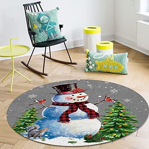 שטיח אזור עגול גדול לחדר שינה בסלון, שטיחים 3ft ללא החלקה לחדר ילדים, איש שלג לחג המולד קרדינלס חג המולד עץ אפור