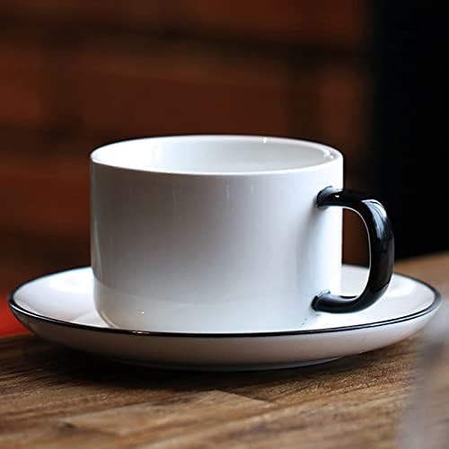 ספל קפה כוס תה קרמיקה ותפאורה צלוחית, 220 מל כוסות תה קפה עם חרסינה עם חישוקים שחורים וידיות למשקאות קפה