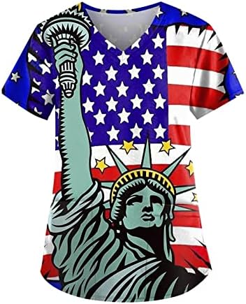 יום העצמאות חולצה, בתוספת גודל לשפשף חולצות לנשים 4 יולי חולצות צווארון שרוול קצר חולצות ארה ב דגל חולצות