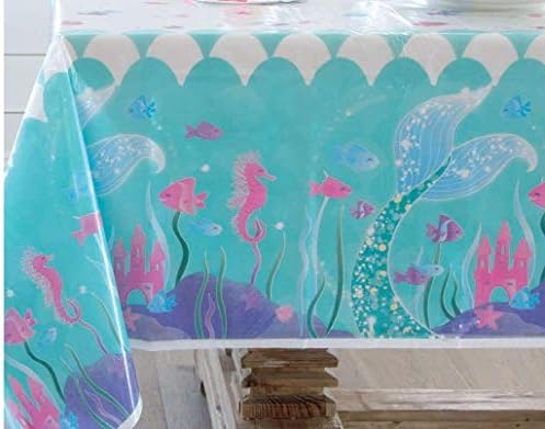 כיסוי שולחן פלסטיק מלבני בתולת ים ייחודי, 54 x 84, רב צבעוני