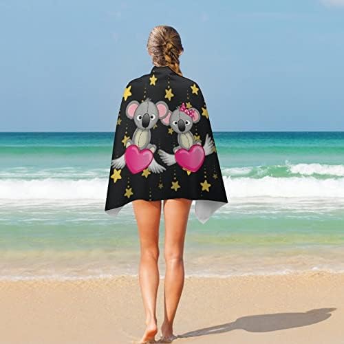 אוהבי קואלות על עף לבבות חוף מגבת קל משקל מגבות עבור ספורט נסיעות קמפינג