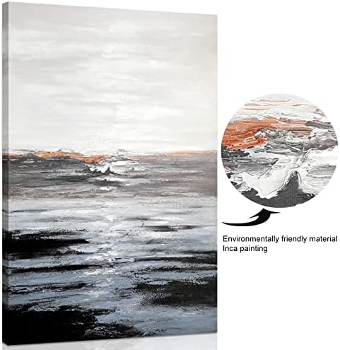 Ypy מופשט ים קיר קיר קיר: שחור ולבן מצויר ביד מצוירת בתמונת ציור לעיצוב סלון, יצירות אמנות מודרניות גדולות אוקיינוס ​​ממוסגרת
