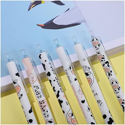 XIANNV 6 PCS עטים פרה אספקת בית ספר חמוד מציינת עטים חמודים ג'ל שחור חמוד נשלף לניטור עט כתיבה עט עט לילדים מתנות