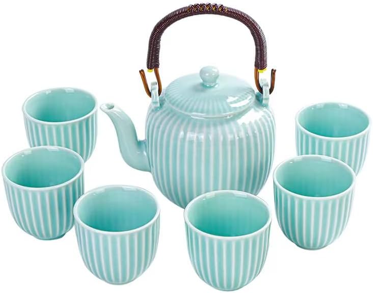 סט תה יפני ל 6 אנשים, ערכת תה חרסינה, כולל קומקום אחד, 6 כוסות תה ערכת תה סינית ייחודית, מתאימה לאוהבי תה/מבוגרים,