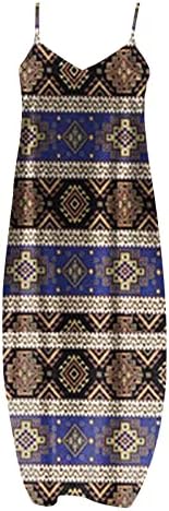 שמלות מקסי של קיץ לנשים מערבית שמלה אצטקית אצטקית גיאומטרית שמלה ללא שרוולים V צוואר טרנדי שמלה ארוכה מזדמנת