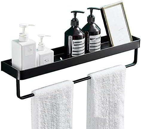 מתלה מקלחת FVRTFT מדפי אמבטיה שחורים ללא מקלחת קידוח קאדי נירוסטה קיר רכוב דבק עצמי למטבח אמבטיה-B60 סמ