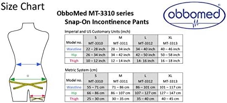 Obbomed MT-3311G היקף רגליים גדול גדול יותר הצמד לשימוש חוזר לשימוש חוזר הניתן לשימוש חוזר אטום למים, חיתול כיסוי לחולים,