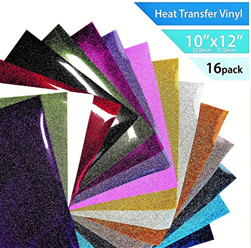 העברת חום ויניל העברת חום ויניל גיליונות נצנצים צרור לחולצות טריקו DIY: 12 × 10-16 חבילה של 16 צבעים שונים-ברזל הטוב ביותר על