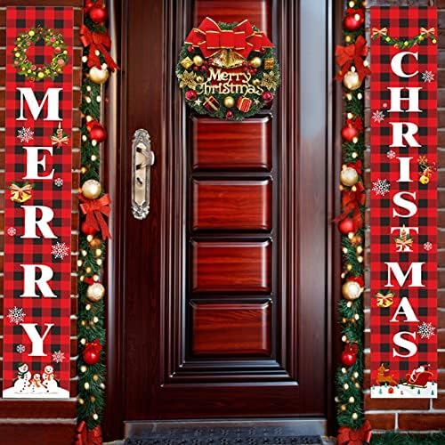 AIKEI באנרים לחג המולד דלת חג המולד דלת תלייה דגל באנר מצמד שלט מרפסת תלייה קישוטים לחג המולד עם גרלנד לחג