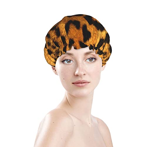 נשים לשימוש חוזר כובע שיער שולי כובע נמר חיה. צ'יטה עור כפול שכבות כובע מכסה אמבטיה אטום למקלחת