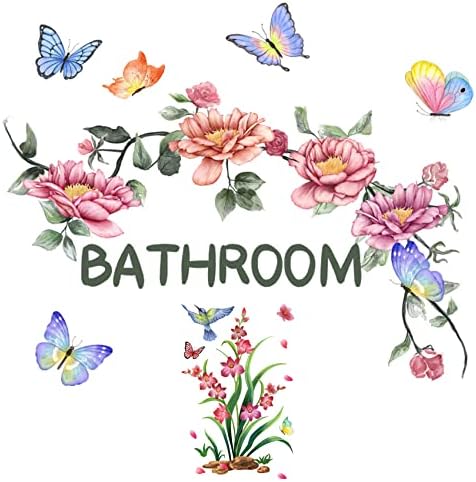 מדבקות קיר ורדים אדמוניים מדבקות קיר פרחוני לעיצוב אמבטיה, פרחי צבעי מים שושן דייזי פרפר שפירית מדבקות קיר ציפור, חלון