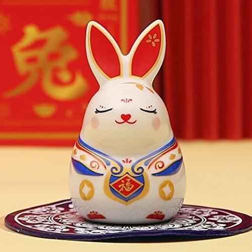 AMOSFUN שנה חדשה סינית 2023 קישוטי ארנב ארנב ארנב צלמית עם צלמיות קרמיקה של פגמיות חיות פנג שואי פסל עיצוב