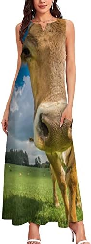 פרה צילום מקרוב נשים ללא שרוולים מקסי שמלת קיץ קרסול אורך ארוך חוף שמלה קיצית