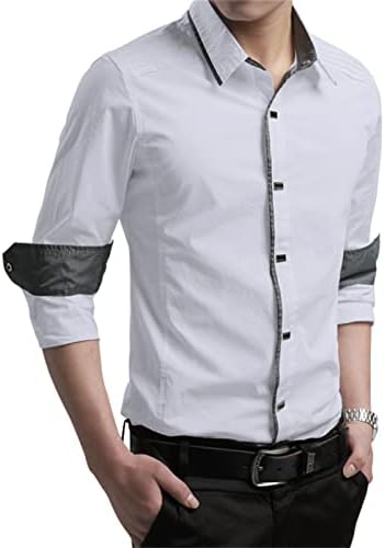 חולצת כפתור עסקית של גברים מטה רגילה חולצת צווארון ניגודיות עם שרוול ארוך