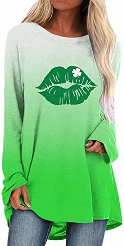 צמרות טוניקה של שרוול ארוך לנשים סנט פטריקס יום הסתר בטן ירוק ירוק ארבע עלים תלתן טי חולצת טריקו אופנה o חולצות לבושות