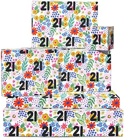 מרכז 23 יום הולדת שמח גלישת נייר-6 גיליונות של פרחוני מתנה לעטוף - 80 יום הולדת גלישת נייר עבור סבתא אמא