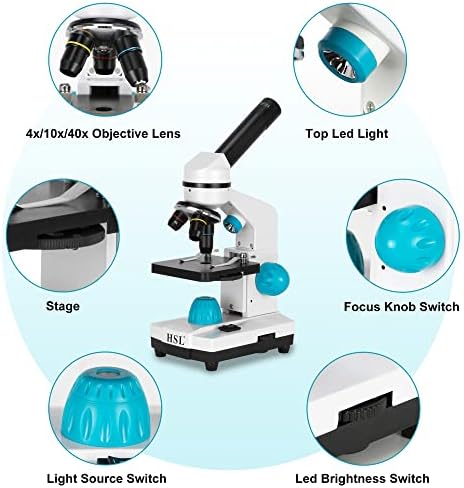 מיקרוסקופ מונוקולרי מורכב לסטודנטים מבוגרים, הגדלה פי 40-2000, מיקרוסקופים למתחילים, תאורת לד כפולה,מתאם טלפון, ב