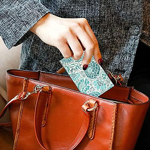 טורקיז פרחוני פרח כרטיס ביקור מחזיק עבור נשים גברים כרטיס ביקור מחזיק מקרה עם עור אשראי כרטיס אישי כרטיס מזהה