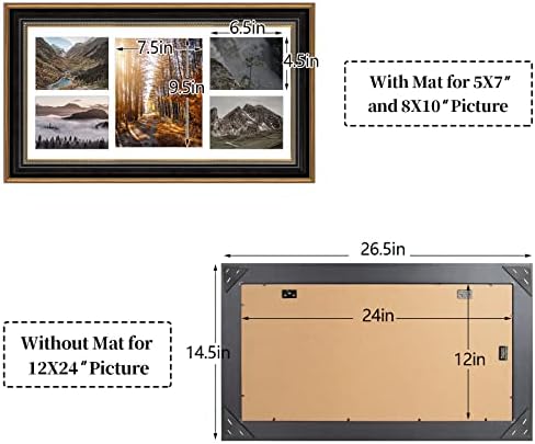 חלל ארט דקו, מסגרת תמונה 12x24 עם 5 פתיחה לתמונות 8x10 וארבע 5x7, הרכבה של קולב זכוכית אמיתית, נהדר לתמונת