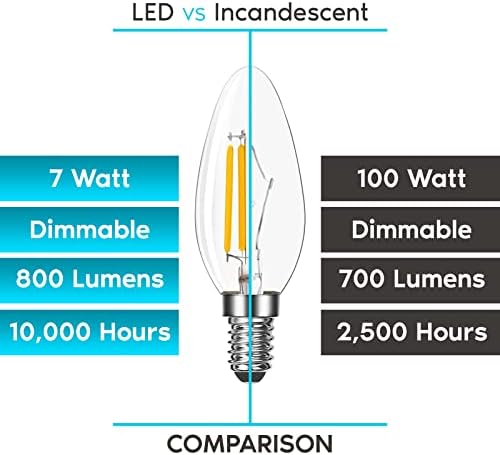 מנורת לוקסריט נורות לד 100 וואט שווה ערך, 800 לומן, 3500 קראט לבן טבעי, 7 וואט, ב11 נורות נברשת ניתנות לעמעום, מדורג