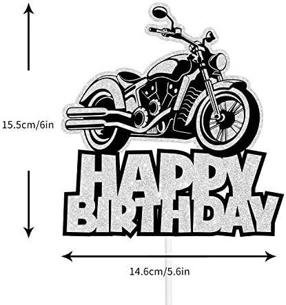 אופנוע עוגת טופר יום הולדת שמח כסף פלאש קישוט ילד ילדה מסיבת דקור ספקי