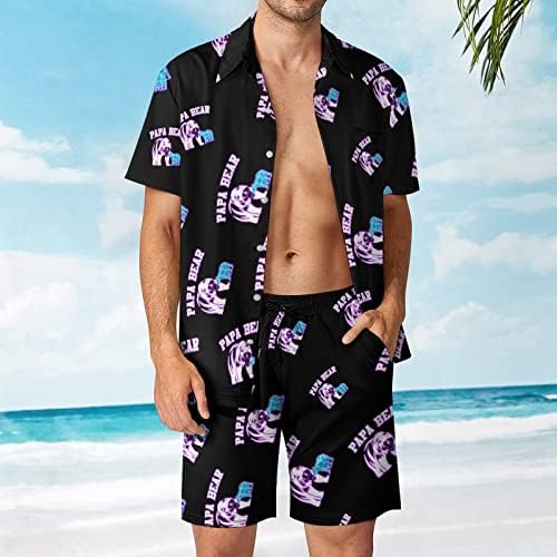 Weedkeycat אוטיזם פאפא דוב תלבושות חוף לגברים 2 חלקים כפתור הוואי למטה חולצה מטה שרוול קצר ומכנסי תא מטען.