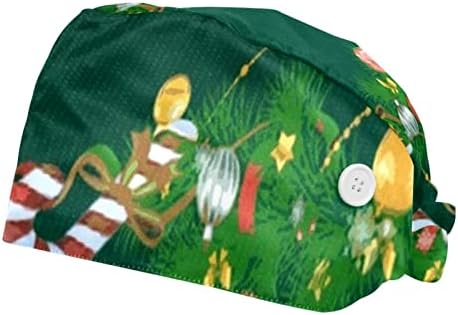 דיייה 2 חבילות מתכוונן עבודה כובע עם כפתור סרט זיעת עבור אחיות נשים קוקו כובע חמוד חג המולד סנטה