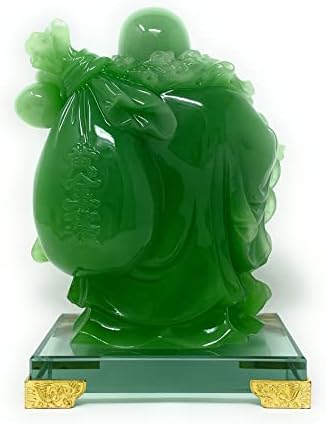 Houlu 8 אינץ 'צוחק פסל בודהה לעיצוב הבית, צלמית בודהה מאושרת ירוקה, קישוט בודהה מקורה למזל טוב