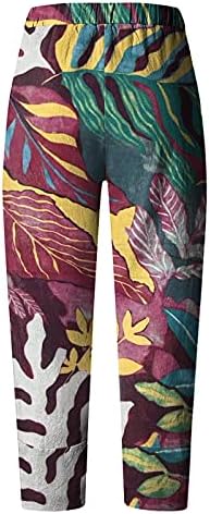 מכנסי קיץ של IOPQO לנשים מזדמנים רופפים כותנה כותנה מכנסי רגל רחבים המותניים אלסטיים מכנסיים קצוצים