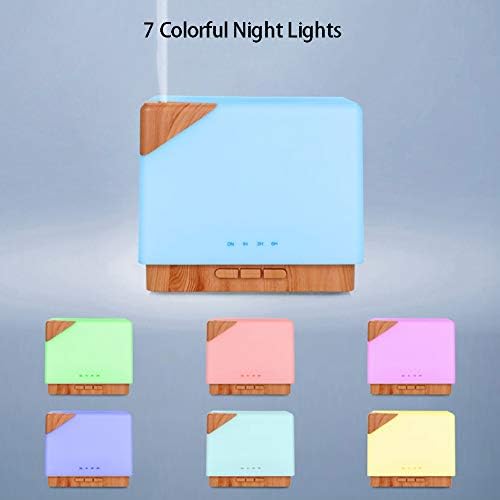 מפזר שמן אתרי, 600 מל אדים קולי, מגוון ארומתרפיה עם 7 צבעים אורות 4 טיימר הגדרת אוטומטית ללא מים