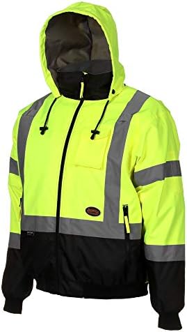 פיוניר גבוהה מול בטיחות מפציץ מעיל לגברים-עמיד למים רעיוני גשם ציוד-כיתה 3-להסרה הוד-צהוב / שחור