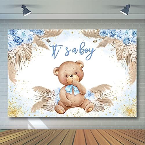אווזאנו בוהו דוב תינוק מקלחת רקע עבור ילד של מסיבת קישוטי כחול ערבה דשא זה ילד תינוק מקלחת צילום רקע בוהמי דוב תינוק