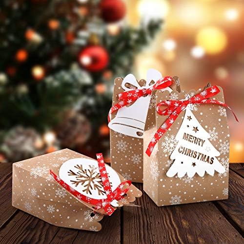 24 יחידות חג המולד גודי שקיות בתפזורת חג המולד קראפט מתנת שקיות עם פתית שלג סרטי זנגוויל חג המולד תגים עבור