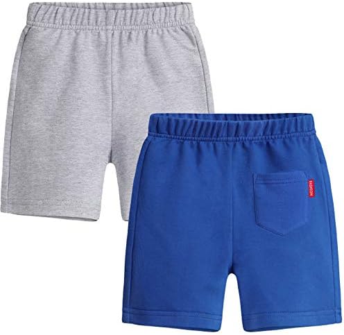 QTGLB Boys Shorts 2 חבילה עם כיס אחורי, ספורט אתלטי כותנה ספורט לילדים קטנים פעוט 1-10T