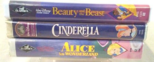 הרבה 3 סרטוני בידור משפחתיים של דיסני ~ Beauty and the Beast VHS, Cinderella VHS, Alice בארץ הפלאות VHS