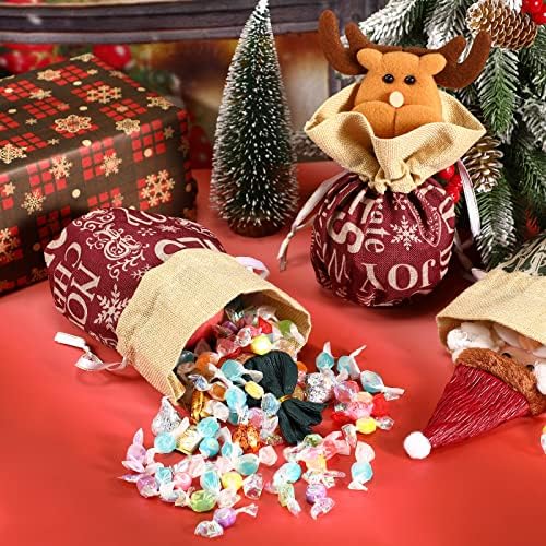 LEIFIDE 3 PCS תיקי מתנה לבובה לחג המולד שקית מתנה לסנטה שקיות ממתקים לחג המולד עם שתיית תפוחים לשימוש חוזר תיקי חג מולד